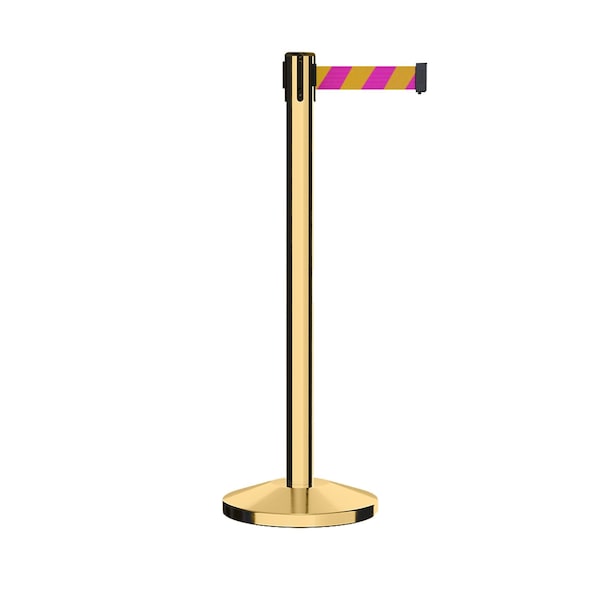 Montour Line Stanchion Belt Barrier Pol.Brass Post 13ft. Mag/Ye Belt ES400-PB-MYD-130 - main